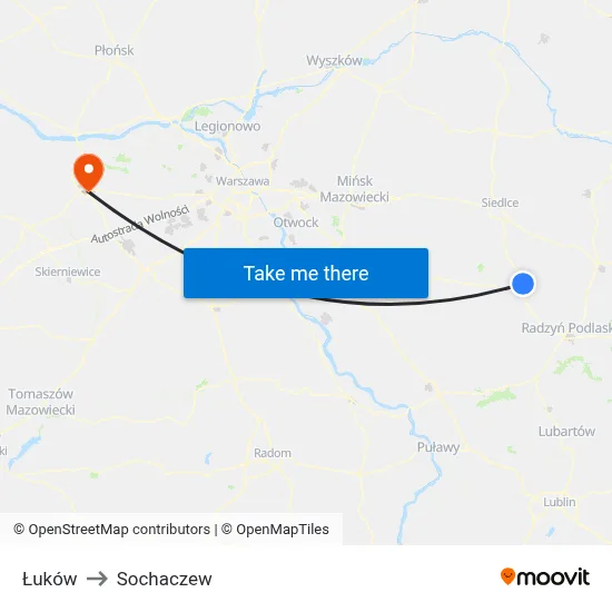 Łuków to Sochaczew map