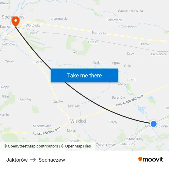 Jaktorów to Sochaczew map