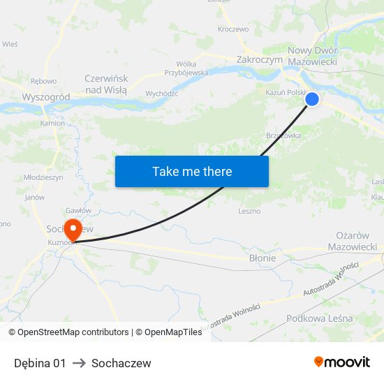 Dębina 01 to Sochaczew map