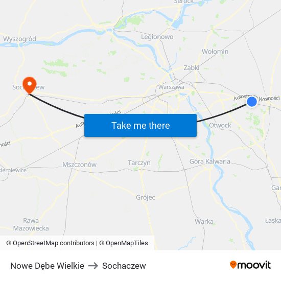 Nowe Dębe Wielkie to Sochaczew map