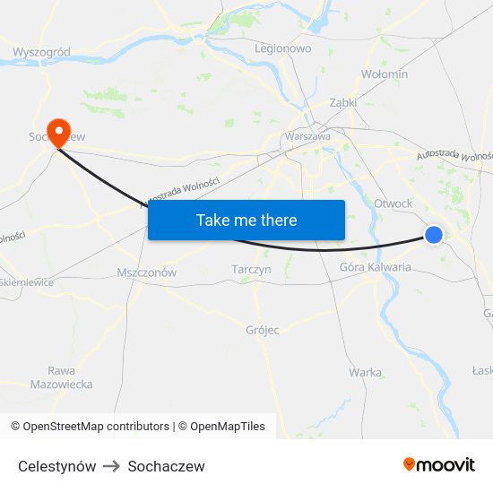 Celestynów to Sochaczew map