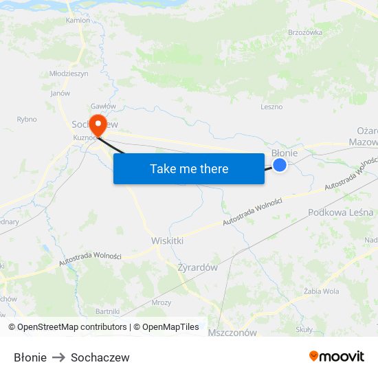 Błonie to Sochaczew map