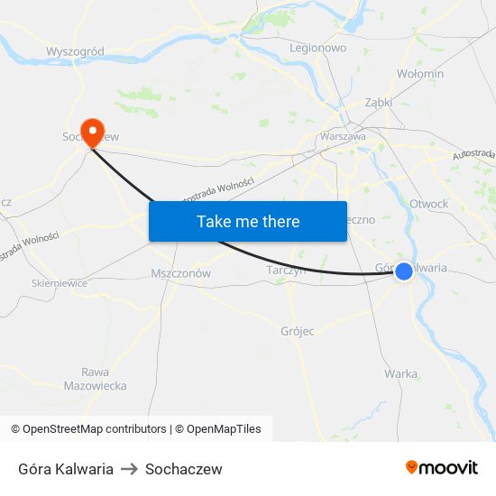 Góra Kalwaria to Sochaczew map