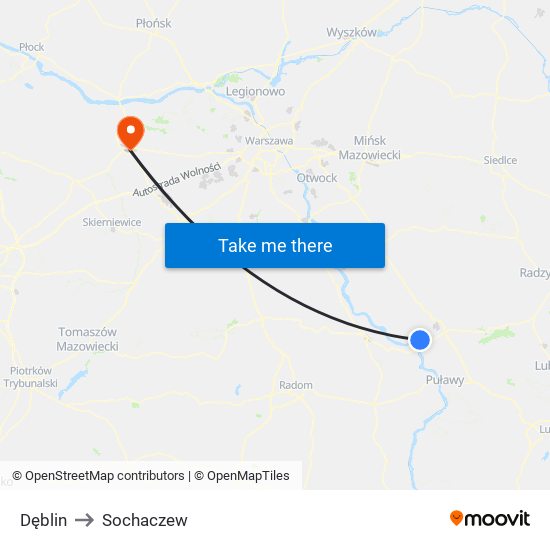 Dęblin to Sochaczew map