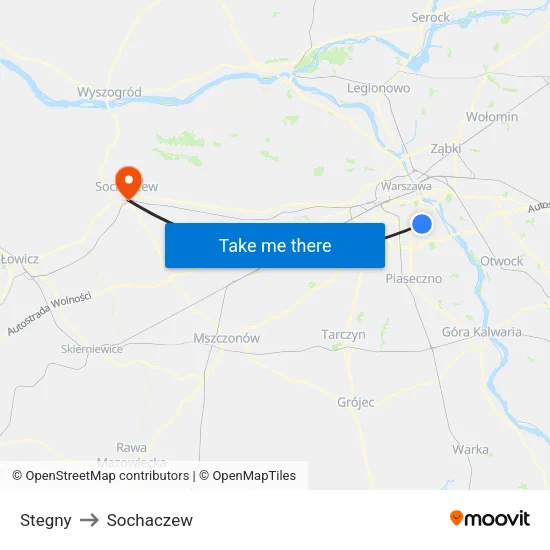 Stegny to Sochaczew map
