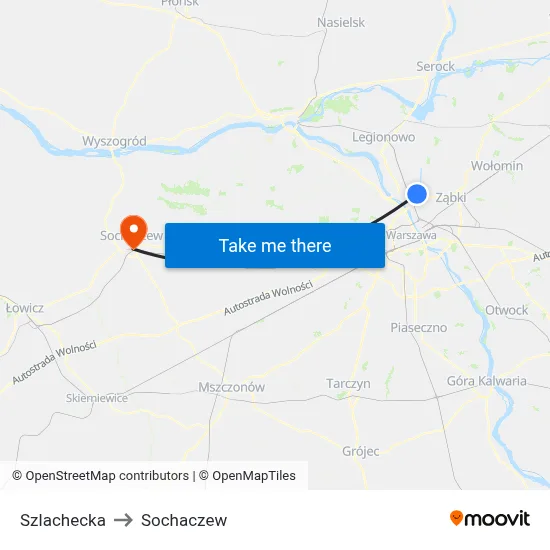 Szlachecka to Sochaczew map