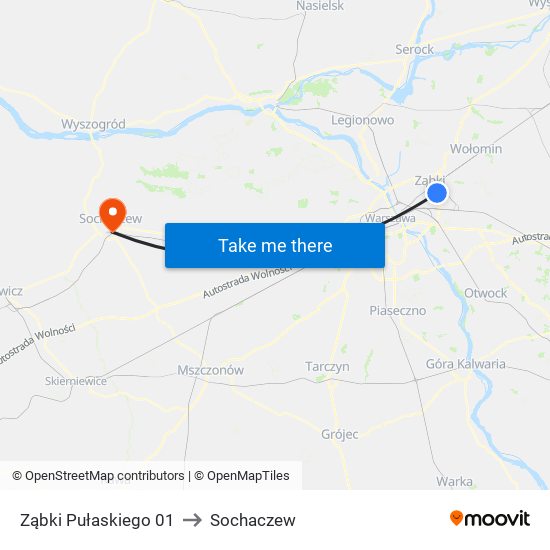 Ząbki Pułaskiego 01 to Sochaczew map