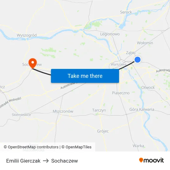 Emilii Gierczak to Sochaczew map