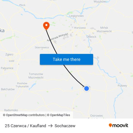 25 Czerwca / Kaufland to Sochaczew map