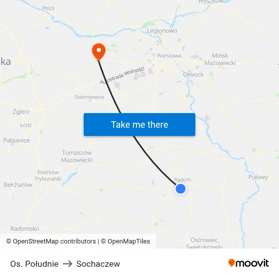 Os. Południe to Sochaczew map