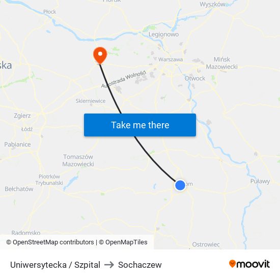 Uniwersytecka / Szpital to Sochaczew map