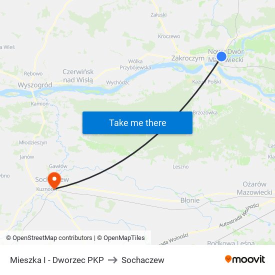 Mieszka I - Dworzec PKP to Sochaczew map