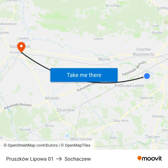 Pruszków Lipowa 01 to Sochaczew map