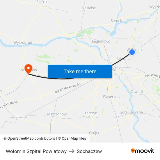 Wołomin Szpital Powiatowy to Sochaczew map
