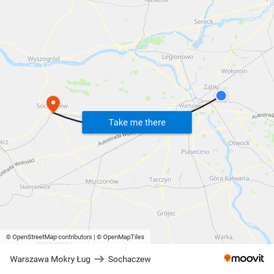 Warszawa Mokry Ług to Sochaczew map