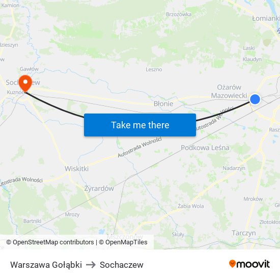 Warszawa Gołąbki to Sochaczew map