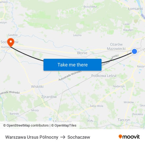 Warszawa Ursus Północny to Sochaczew map