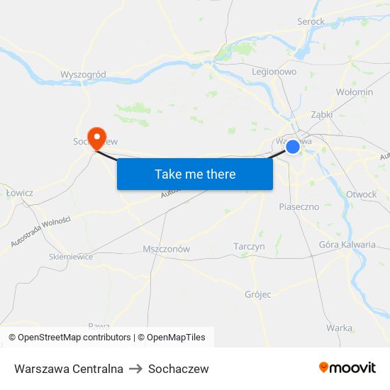 Warszawa Centralna to Sochaczew map