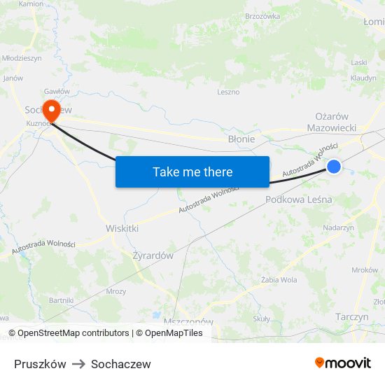 Pruszków to Sochaczew map