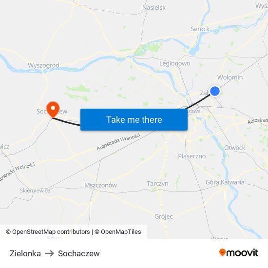 Zielonka to Sochaczew map