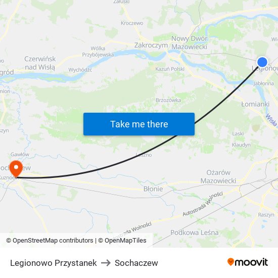 Legionowo Przystanek to Sochaczew map