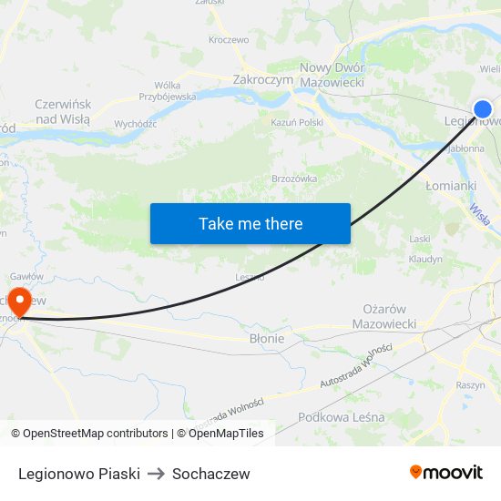 Legionowo Piaski to Sochaczew map