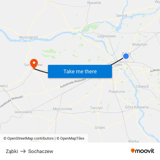 Ząbki to Sochaczew map