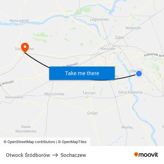 Otwock Śródborów to Sochaczew map