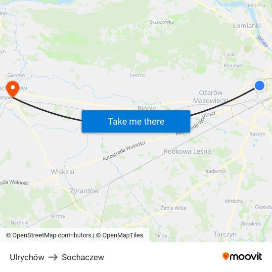 Ulrychów to Sochaczew map