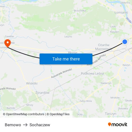 Bemowo to Sochaczew map