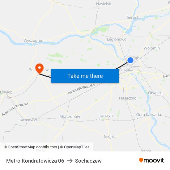 Metro Kondratowicza 06 to Sochaczew map