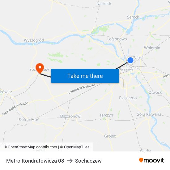 Metro Kondratowicza to Sochaczew map