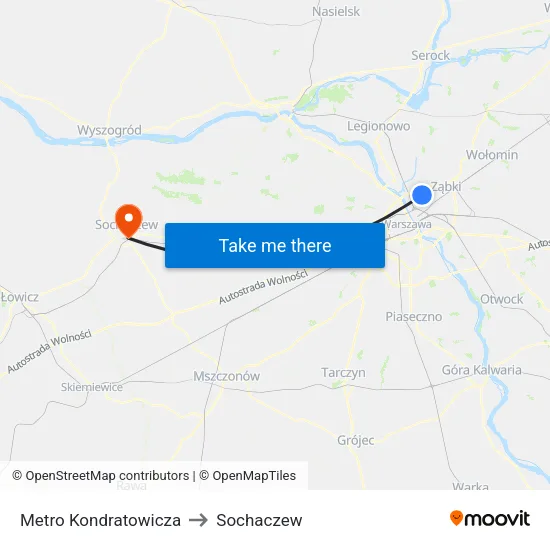 Metro Kondratowicza to Sochaczew map