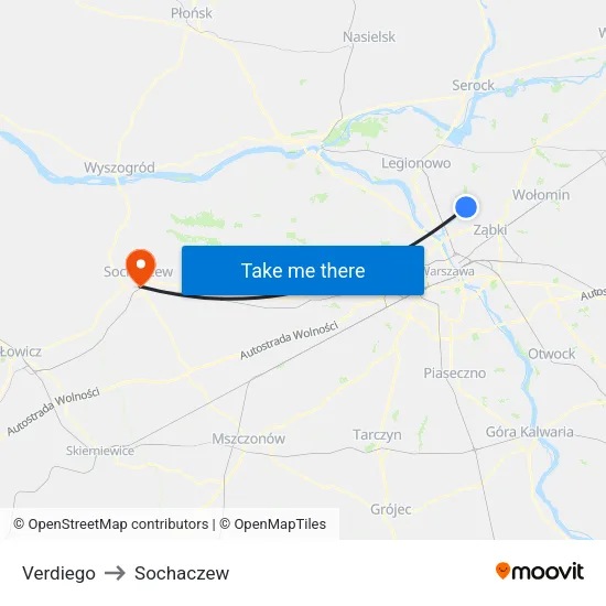 Verdiego to Sochaczew map