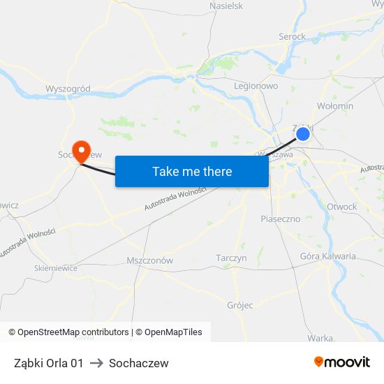 Ząbki Orla 01 to Sochaczew map