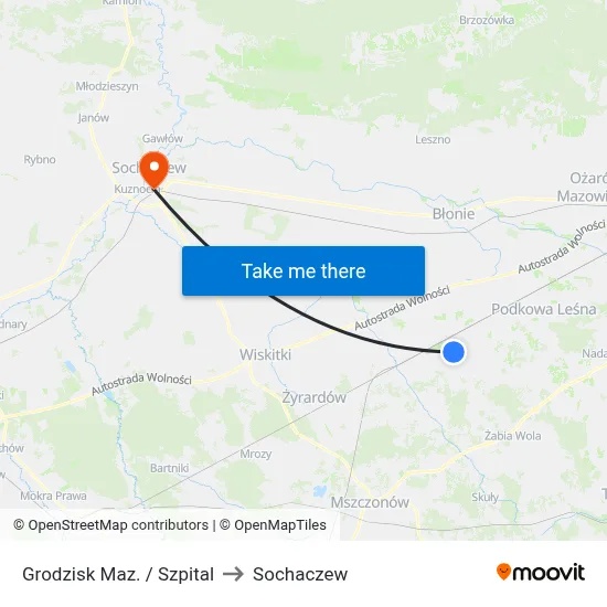 Grodzisk Maz. / Szpital to Sochaczew map