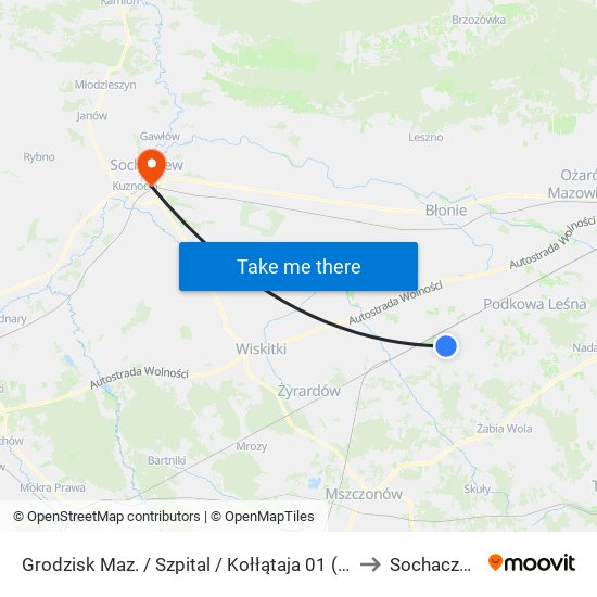 Grodzisk Maz. / Szpital / Kołłątaja 01 (Nż) to Sochaczew map