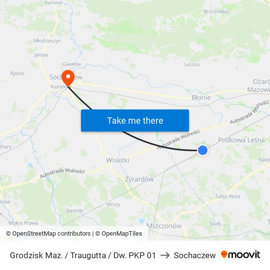 Grodzisk Maz. / Traugutta / Dw. PKP 01 to Sochaczew map