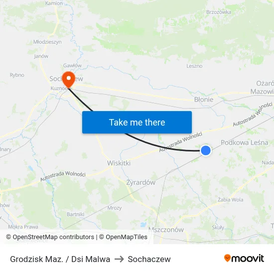 Grodzisk Maz. / Dsi Malwa to Sochaczew map