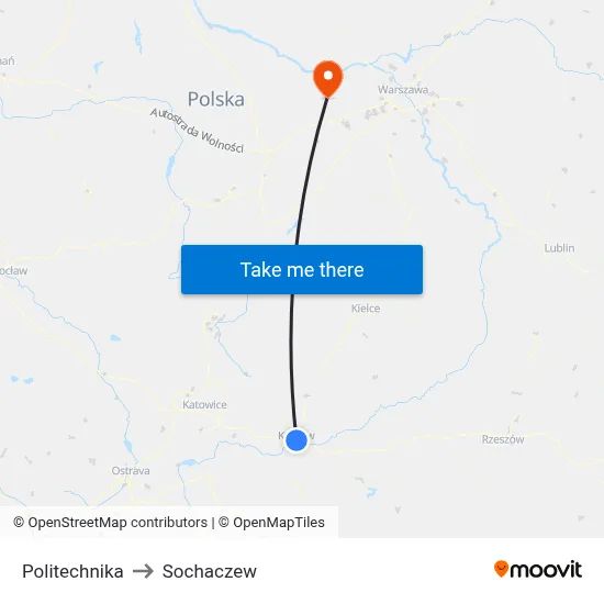 Politechnika to Sochaczew map