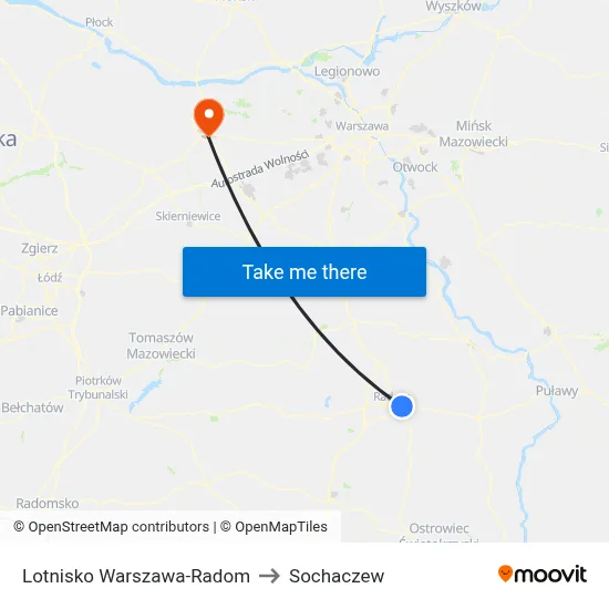 Lotnisko Warszawa-Radom to Sochaczew map