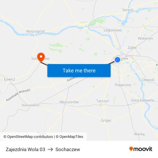 Zajezdnia Wola to Sochaczew map