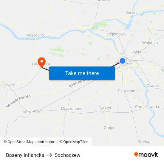 Baseny Inflancka to Sochaczew map