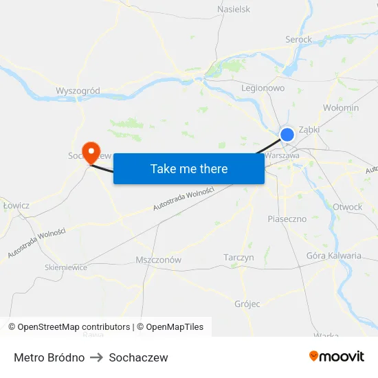 Metro Bródno to Sochaczew map