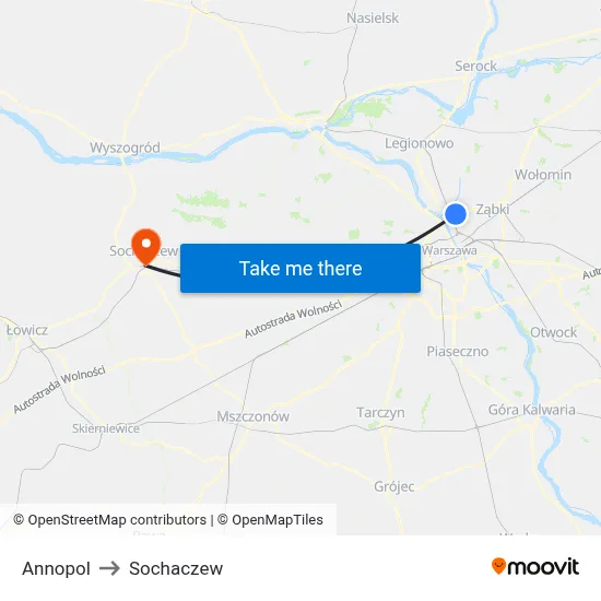 Annopol to Sochaczew map