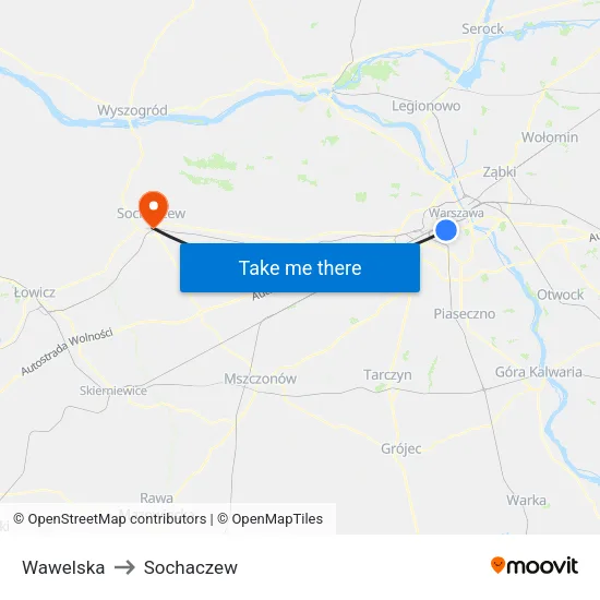 Wawelska to Sochaczew map