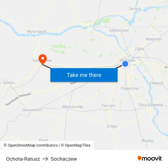 Ochota - Ratusz to Sochaczew map