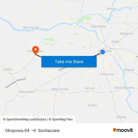 Okopowa 04 to Sochaczew map