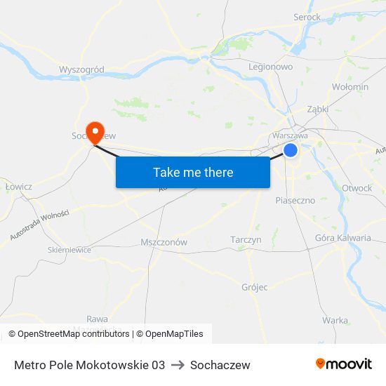 Metro Pole Mokotowskie 03 to Sochaczew map