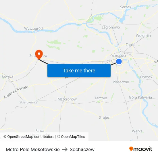 Metro Pole Mokotowskie to Sochaczew map